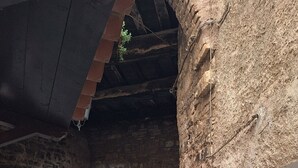 A stone courtyard with a metal railing, a stone wall, and a brick archway. - House in the village of Castelletta at an altitude of 700 meters in the park Gola della Rossa (Castelletta)
