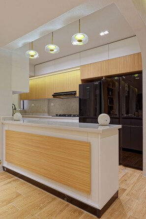 Fridge, cookware/dishes/utensils - VESTA  - Luxury APT - 2BR - Gardenia Residence (New Cairo City)