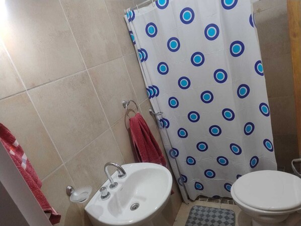 Bidet, towels, toilet paper