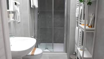 Douche, douche à « effet pluie », sÚche-cheveux, serviettes fournies