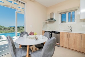 Luxury Villa, 3 Bedrooms, Private Pool, Mountain View | Dining - Spartakos Villa Resort (Zakynthos)