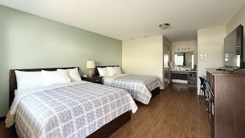 Classic Double Room, 2 Queen Beds, Non Smoking | Desk, laptop workspace, blackout drapes, iron/ironing board