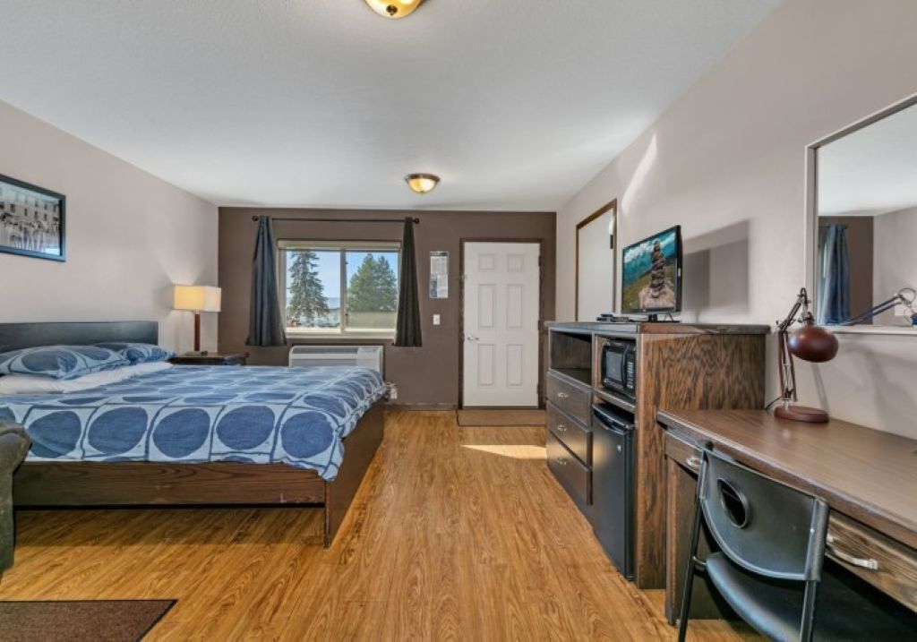 Standard Room, 1 King Bed, Mobility Accessible, Non Smoking | Desk, laptop workspace, blackout drapes, iron/ironing board