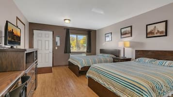 Classic Double Room, 2 Queen Beds, Non Smoking | Desk, laptop workspace, blackout drapes, iron/ironing board