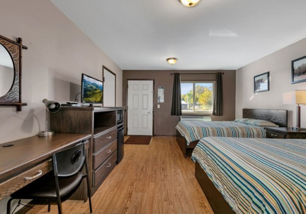 Classic Double Room, 2 Queen Beds, Non Smoking | Desk, laptop workspace, blackout drapes, iron/ironing board