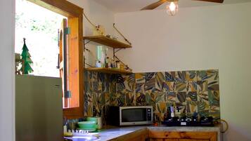 Fridge, microwave, coffee/tea maker, paper towels