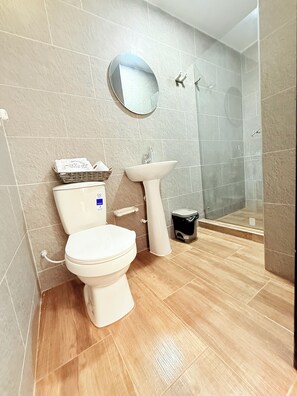 Ducha, toallas, jabón y papel higiénico