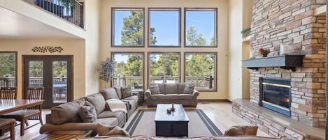 TV, fireplace, offices