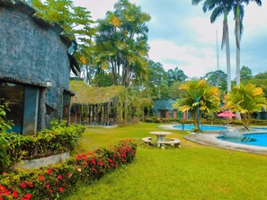 Outdoor pool, open 9:00 AM to 9:00 PM, pool umbrellas, sun loungers - Puerto Quito Lodge - Mon Par (Puerto Quito)