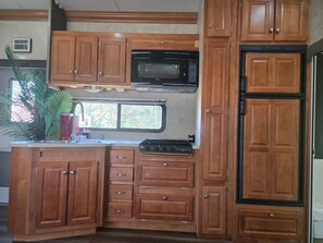 Frigorífico, microondas, horno y placa de cocina
