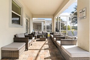 Terrace/patio - Epic 8BR Escape: Themed Rooms, Home Cinema & Pool/Spa (Davenport)
