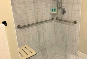 Shower, towels, soap, shampoo