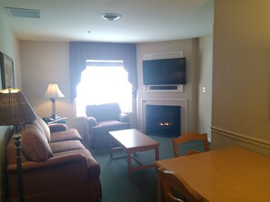 TV, fireplace, video games, DVD player