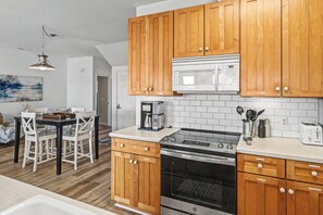 Fridge, microwave, dishwasher, coffee/tea maker