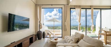 Villa, 2 Bedrooms, Private Pool, Ocean View | Living area | 55-inch Smart TV with digital channels
