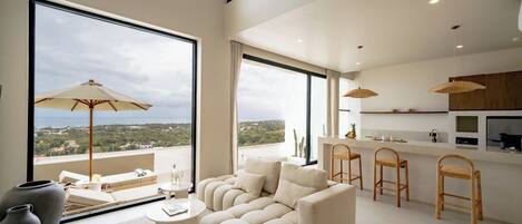 Villa - 2 soveværelser - privat pool - havudsigt | Opholdsområde | 55-tommers smart-tv med digitale kanaler