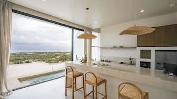 Villa, 2 Bedrooms, Private Pool, Ocean View | Private kitchen | Fridge, coffee/tea maker, cookware/dishes/utensils, freezer