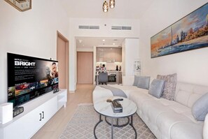 Apartment, Balcony, Pool View | Living area - Bloomfields Cozy 1BR Azizi Riveria 47 (Dubai)