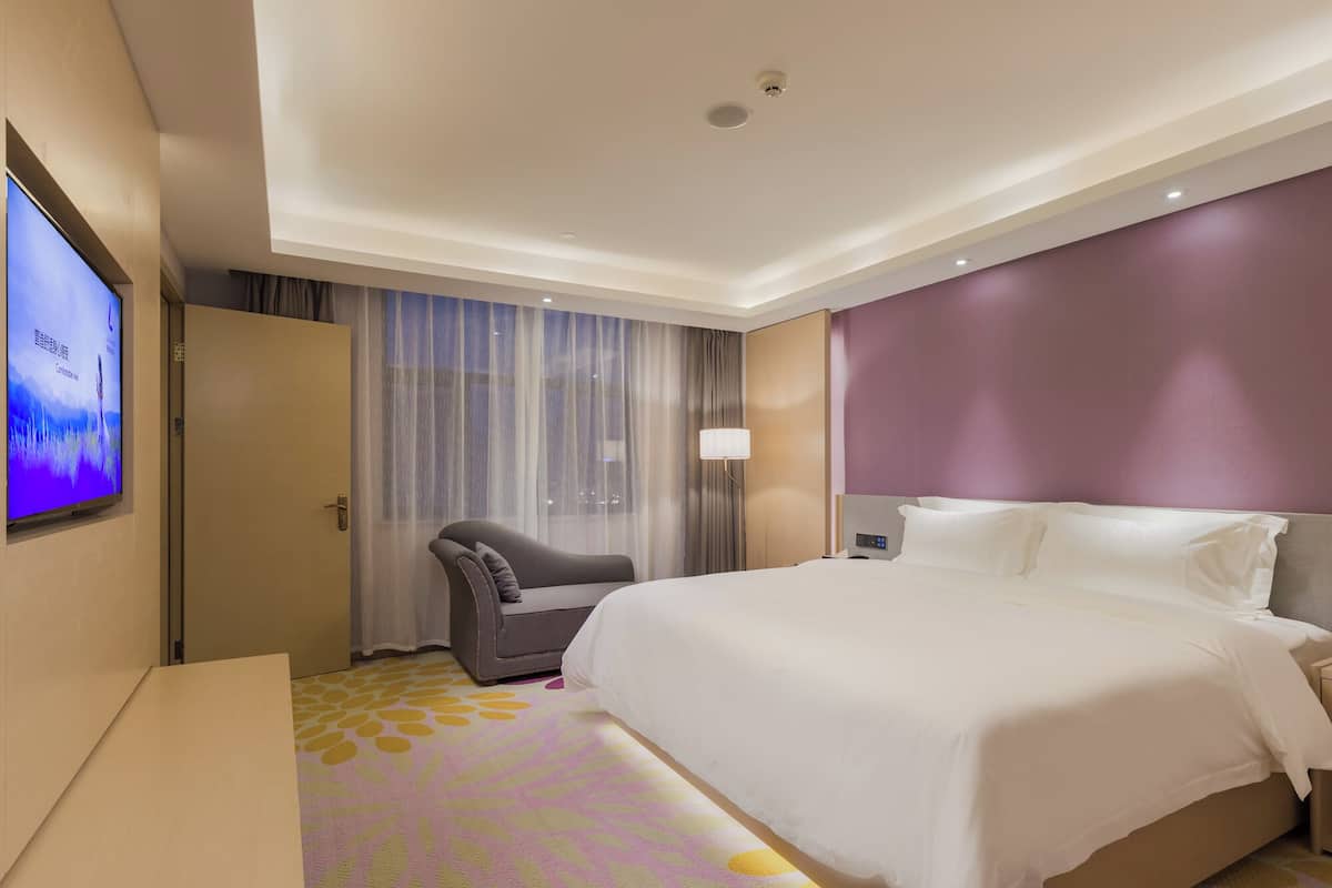 Desk, laptop workspace, blackout drapes, soundproofing