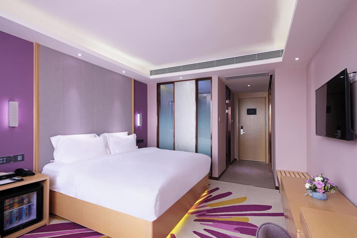 Desk, laptop workspace, blackout drapes, soundproofing