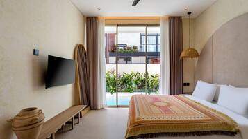 Deluxe Villa, 2 Bedrooms, Balcony, Pool View | Premium bedding, in-room safe, desk, iron/ironing board