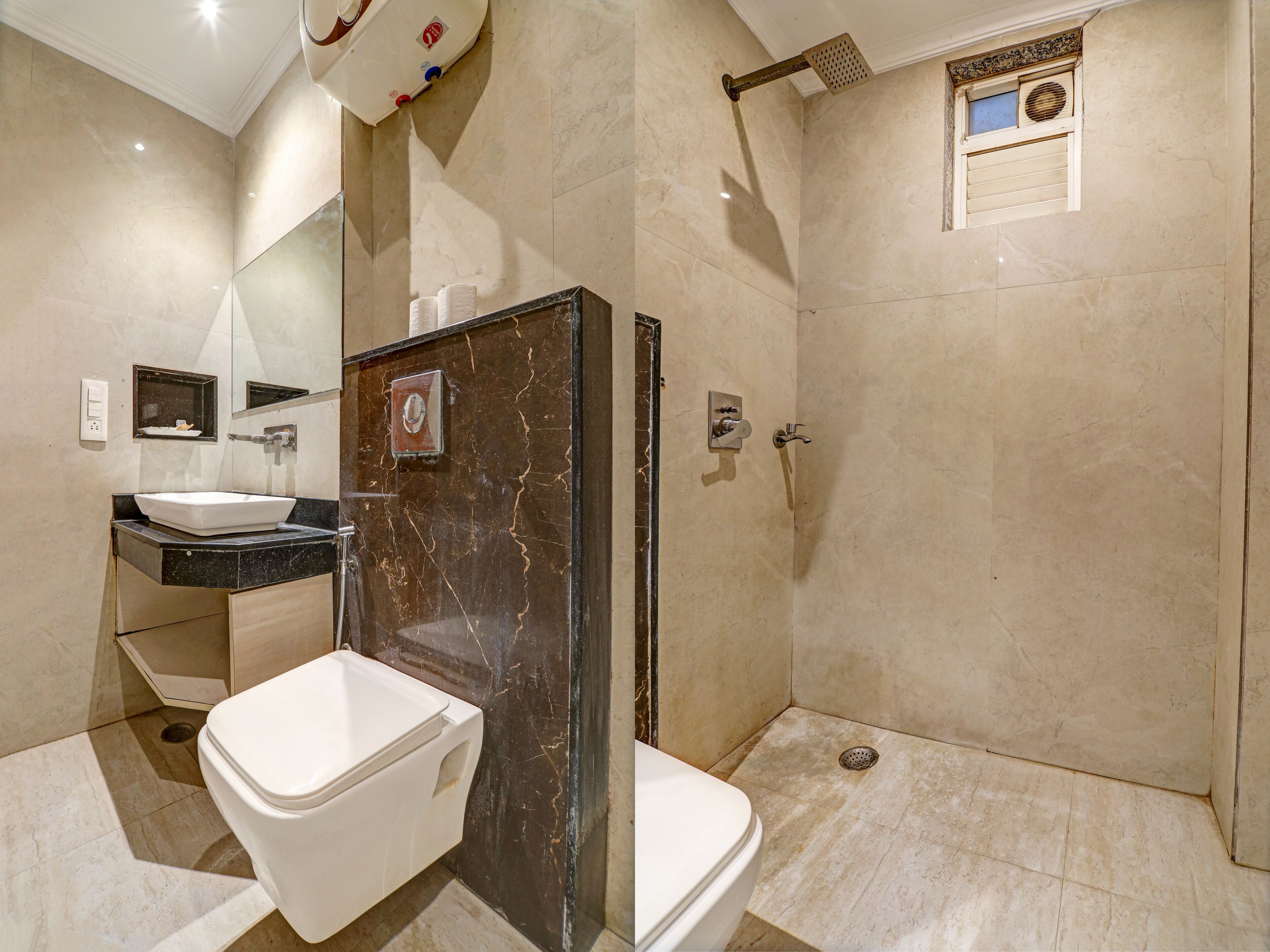 Deluxe tweepersoonskamer, 1 slaapkamer, niet-roken, uitzicht op de stad | Badkamer | Een hydromassagedouche, designer toiletartikelen, een haardroger