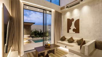 Deluxe Villa, 2 Bedrooms, Private Pool, Pool View | Living area | 32-inch Smart TV with digital channels