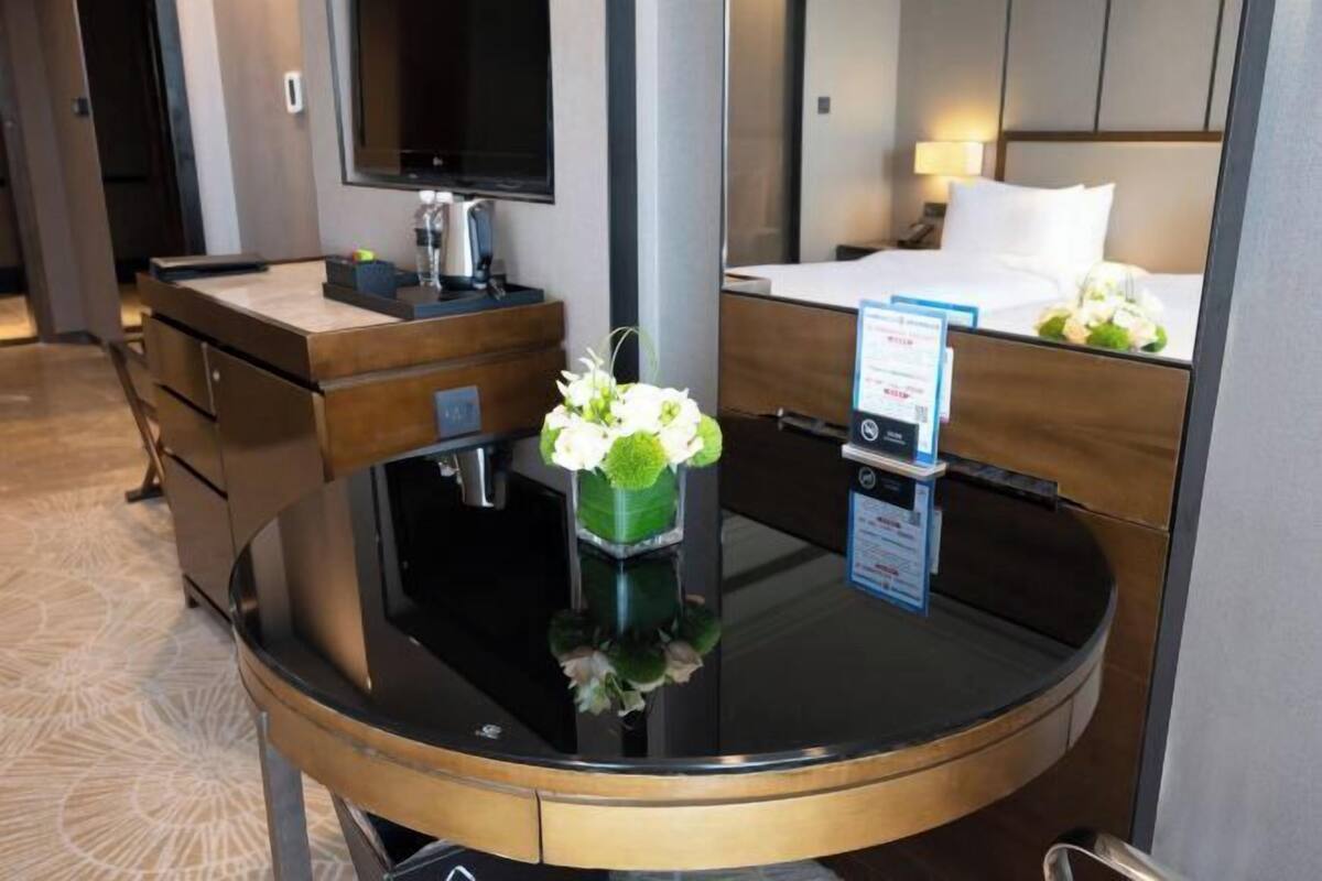 In-room safe, desk, laptop workspace, blackout drapes