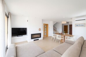 Televisión y chimenea 