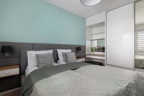 1 bedroom, desk, iron/ironing board, travel cot
