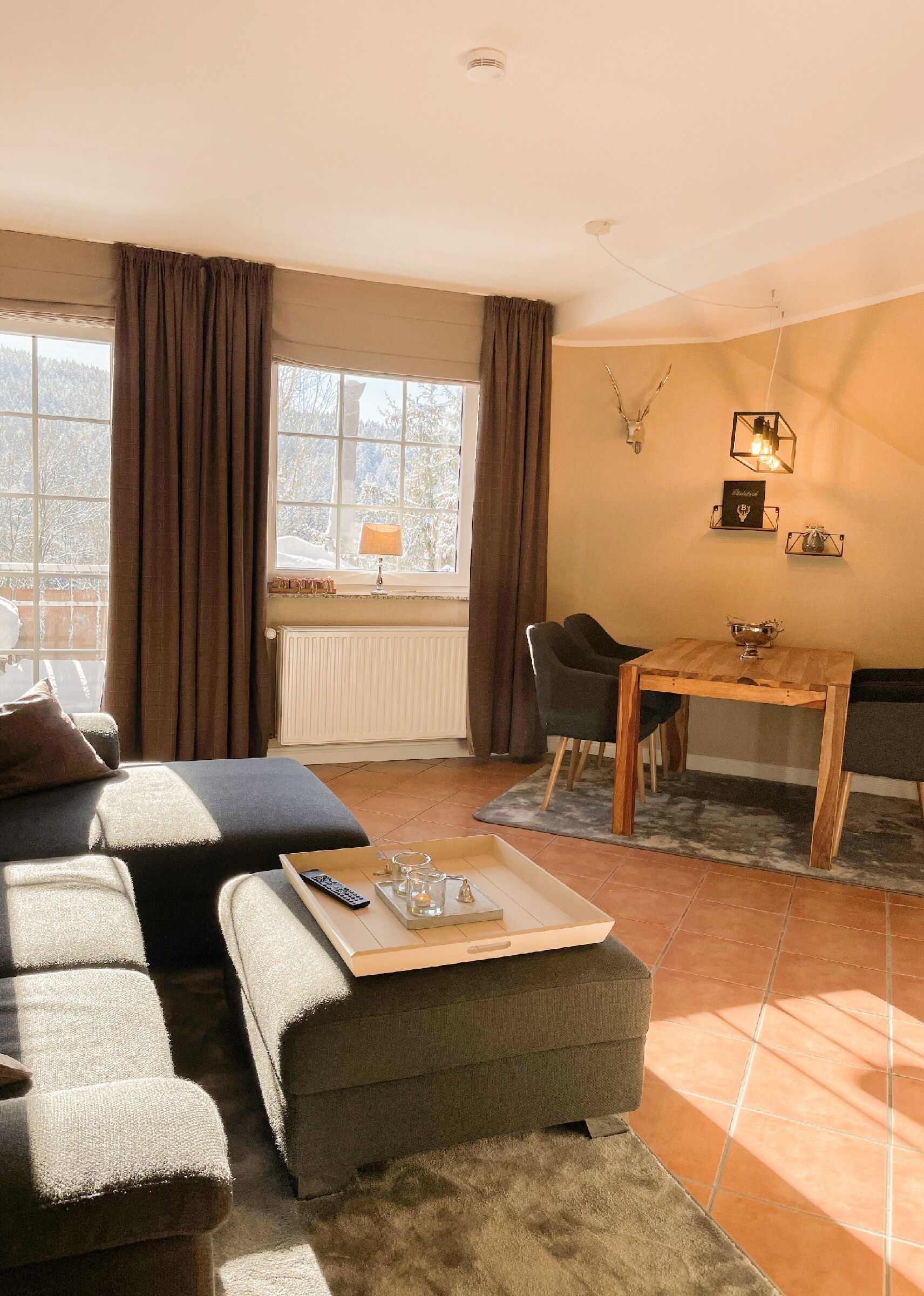 Televisie, een open haard, een dvd-speler en een tafeltennistafel