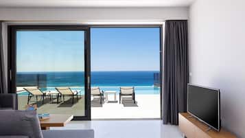 Deluxe Villa, 3 Bedrooms, Private Pool, Sea View (NEREA) | Living area | Flat-screen TV