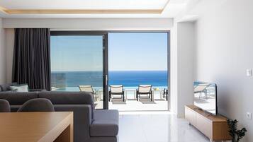 Deluxe Villa, 2 Bedrooms, Private Pool, Sea View (NISOS) | Living area | Flat-screen TV