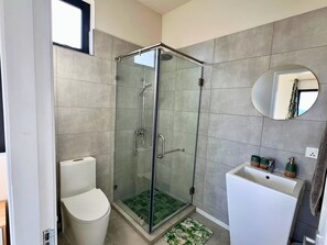 Shower, towels, soap, toilet paper - Charming 3-bedroom villa in peaceful Albion with pool, Villa Serenity (Albion)