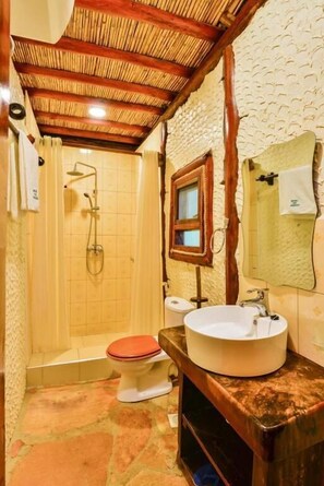Family Room, Balcony, Lake View | Bathroom | Shower, slippers, towels, soap - Serenada Eco Resort  (Mukono)
