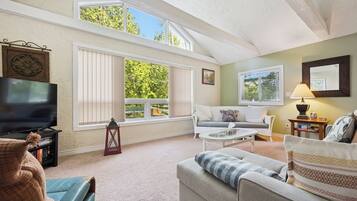 Smart TV, fireplace, DVD player