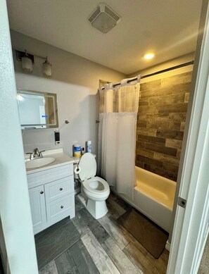 Secadora de cabello, bidet, toallas, jabón 