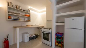 Fridge, oven, stovetop, cookware/dishes/utensils