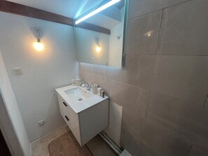 Shower, towels, toilet paper - T2 duplex apartment (Cazaubon)