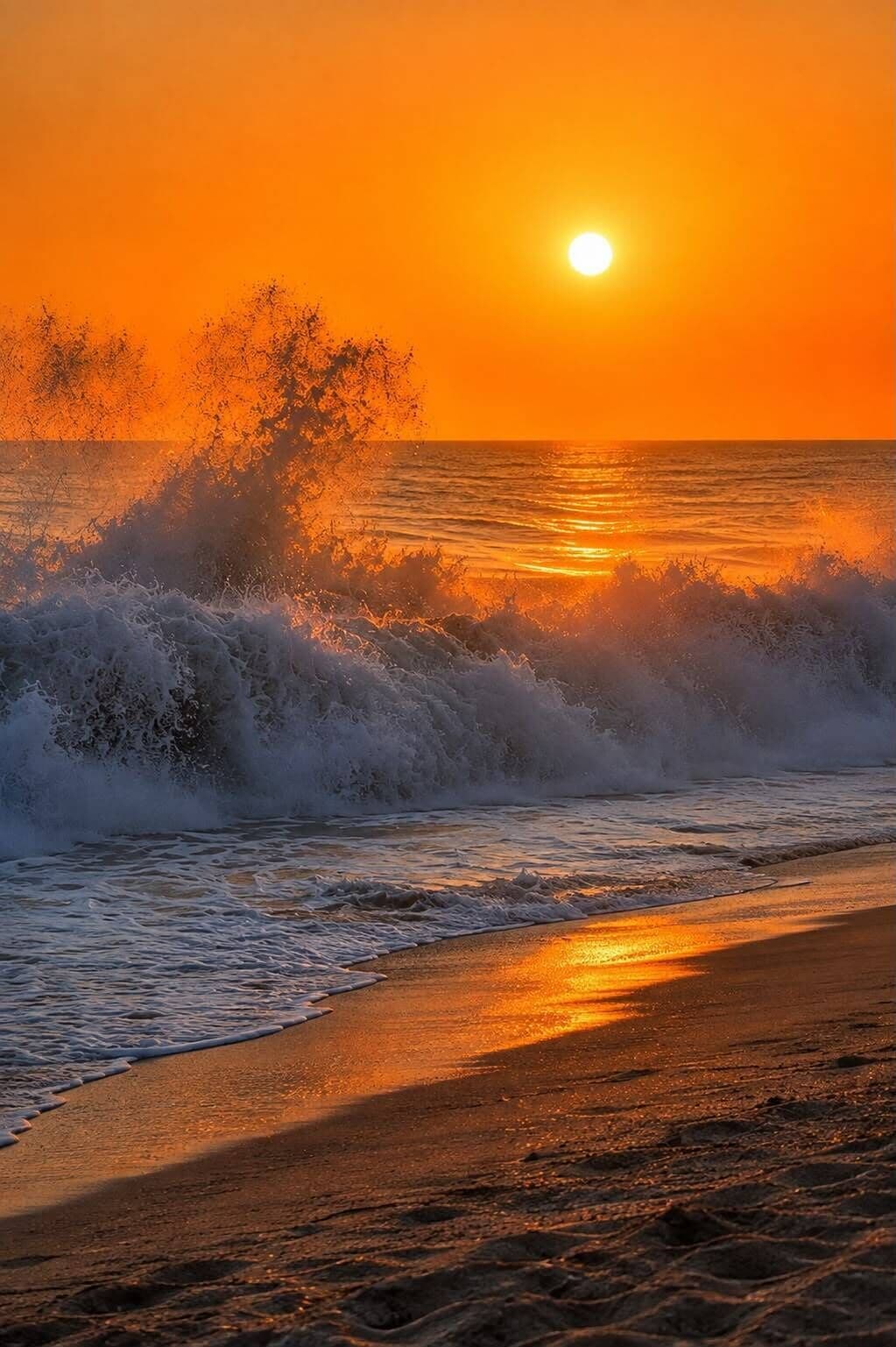 Una platja amb onades al capvespre.