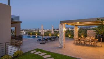 Luxury Villa, Balcony, Sea View | Outdoor dining