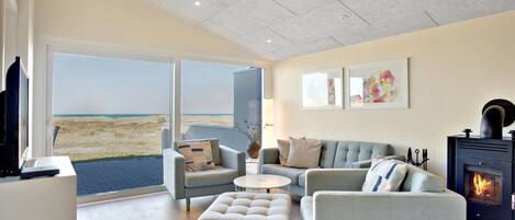 Una televisión, una chimenea