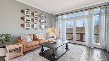 TV connectée, cheminée, livres