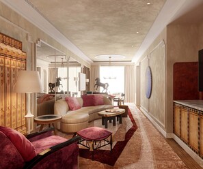 Suite – deluxe, 1 soverom, hageutsikt | Oppholdsområde