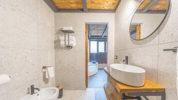 Hair dryer, towels, toilet paper