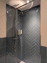 Shower, free toiletries, hair dryer, towels