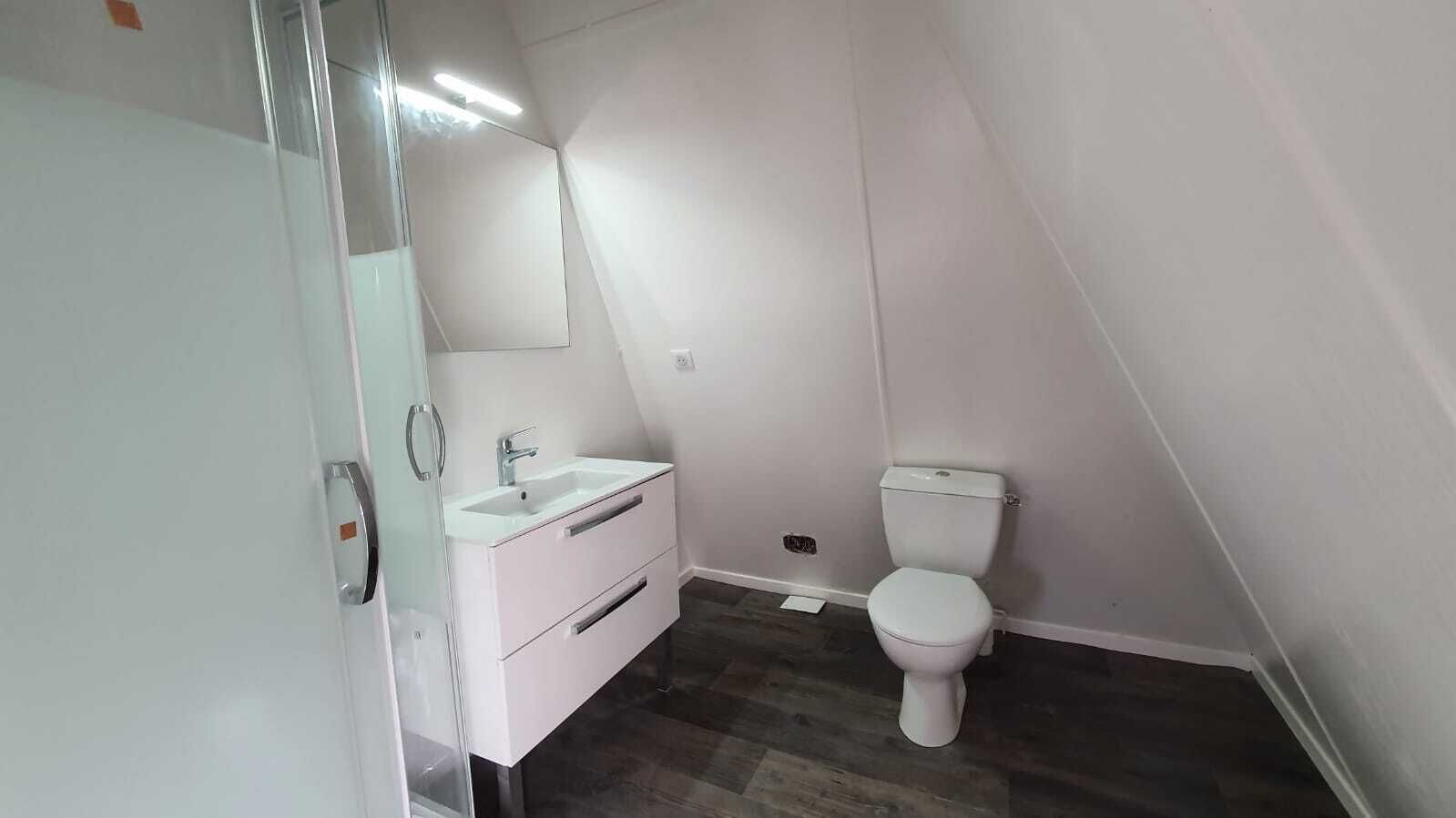 Shower, hair dryer, towels, toilet paper