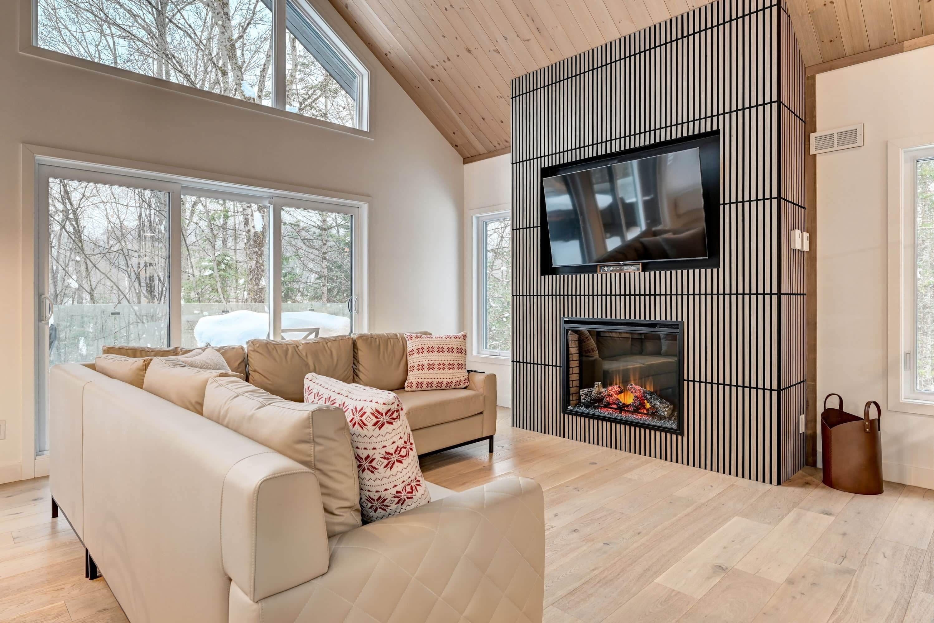 Smart TV, fireplace, video games, books