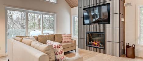 Smart TV, fireplace, video games, books