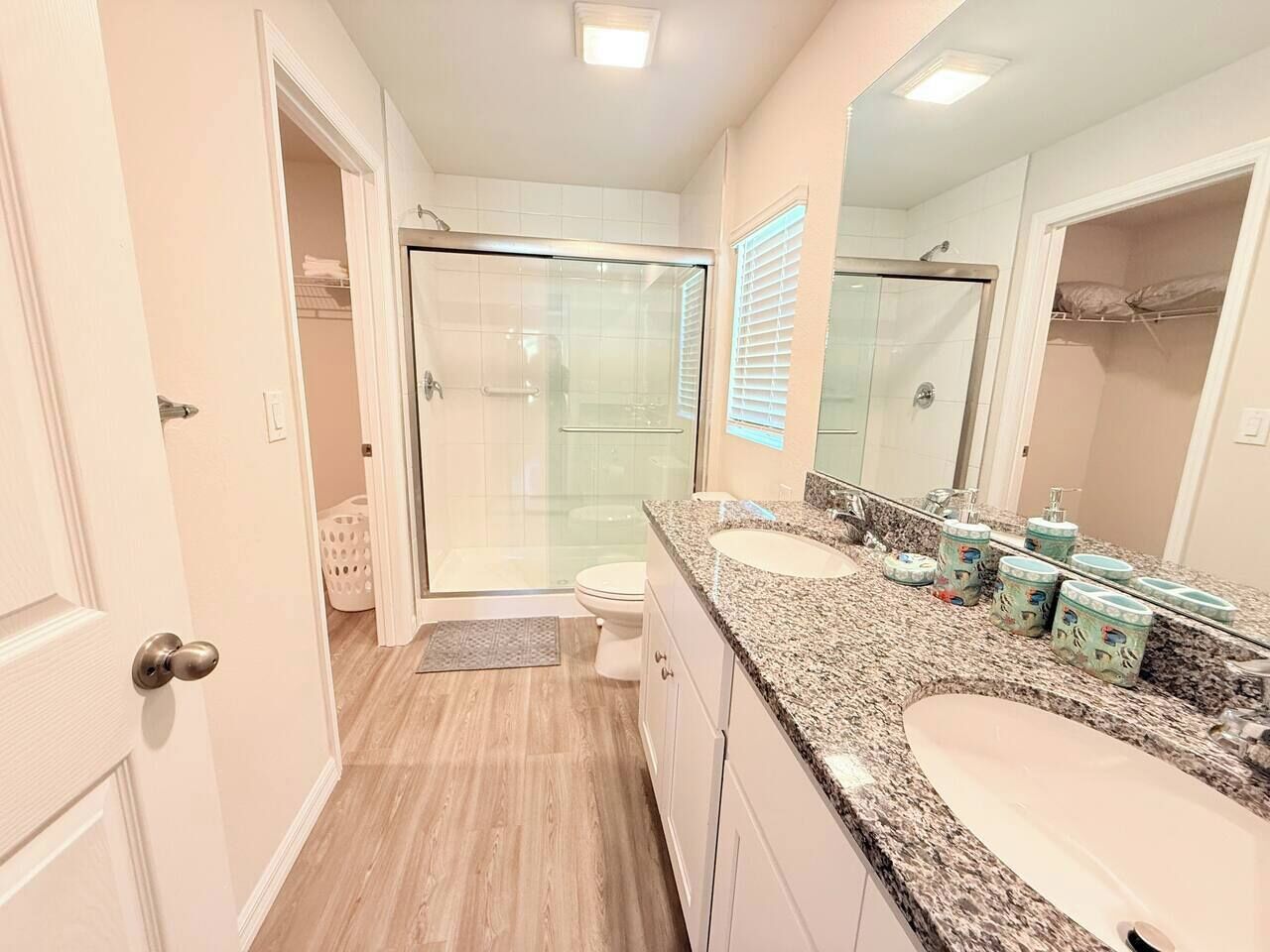 Shower, hair dryer, soap